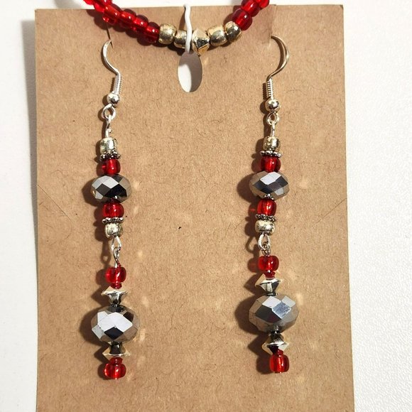 Red Silver Bracelet Earrings Set - Picture 4 of 6